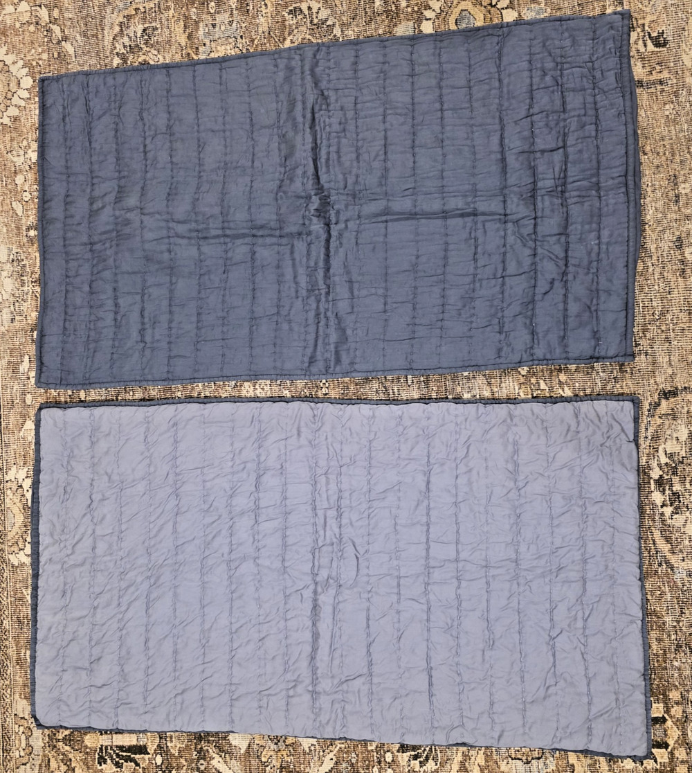 Pottery Barn Silk Channel Quilted King Pillow Shams Blue Light Blue Gray Set 2